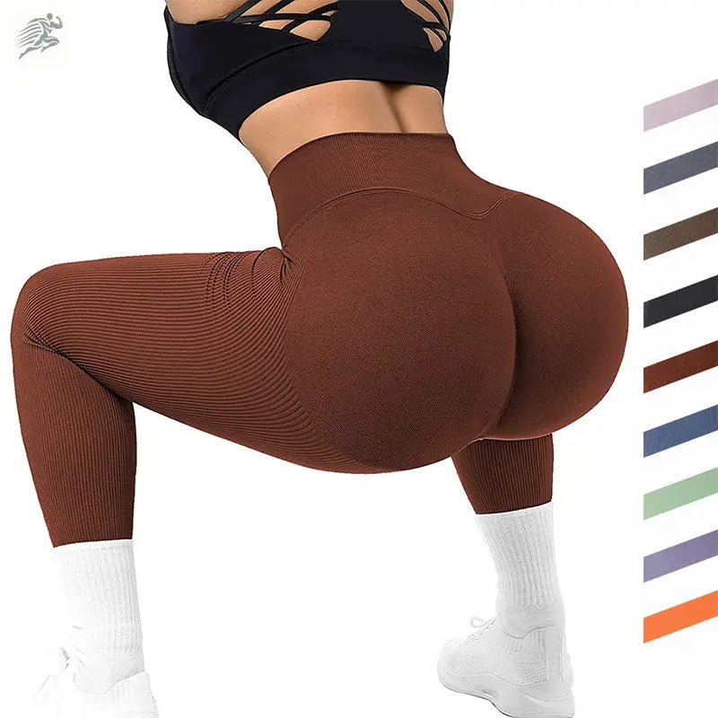 Seamless Knited Yoga Pants Women Solid Color High Waist Fitness